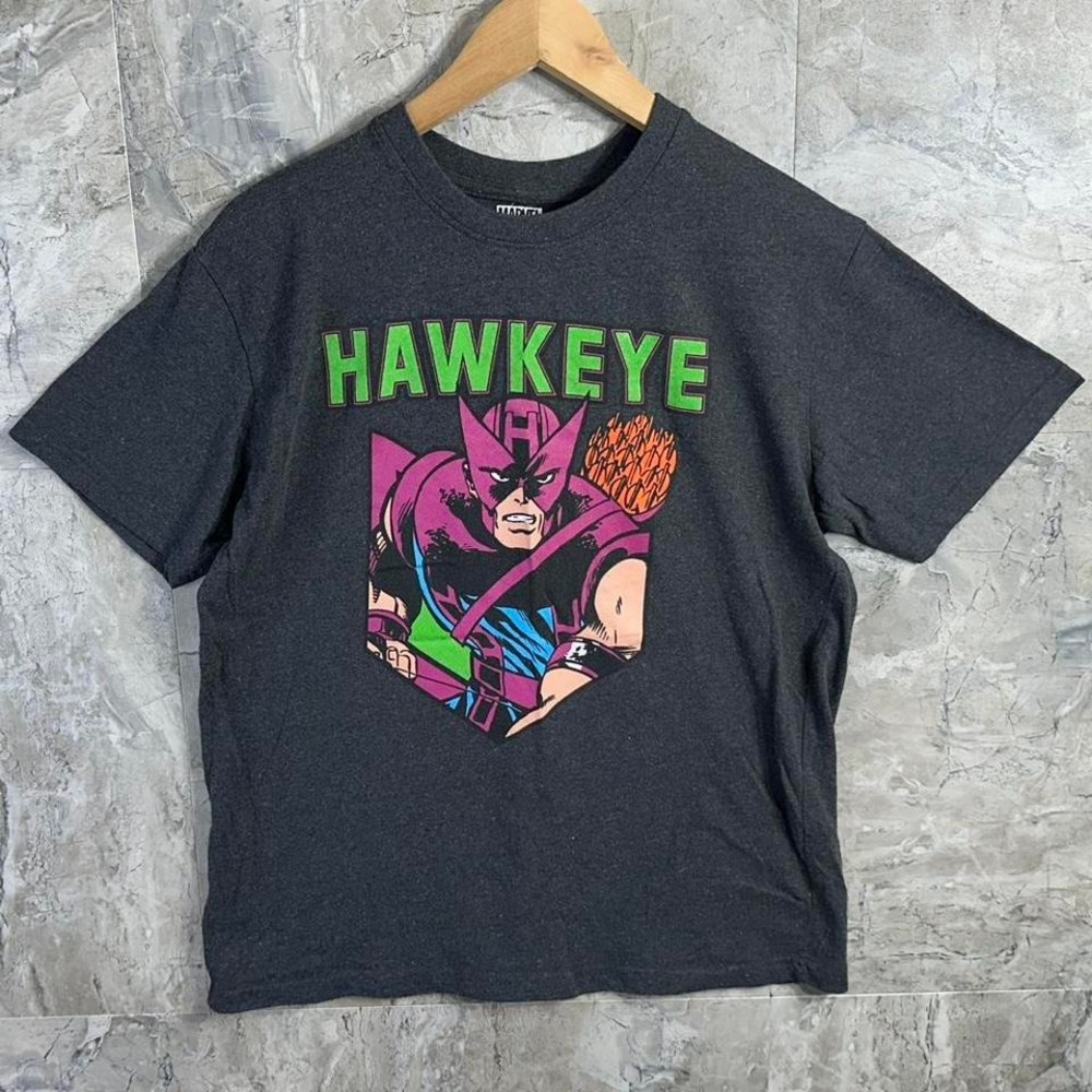 Marvel Hawkeye Retro‎ Logo Comic Graphic Gray Short Sleeve T-Shirt Large marvel